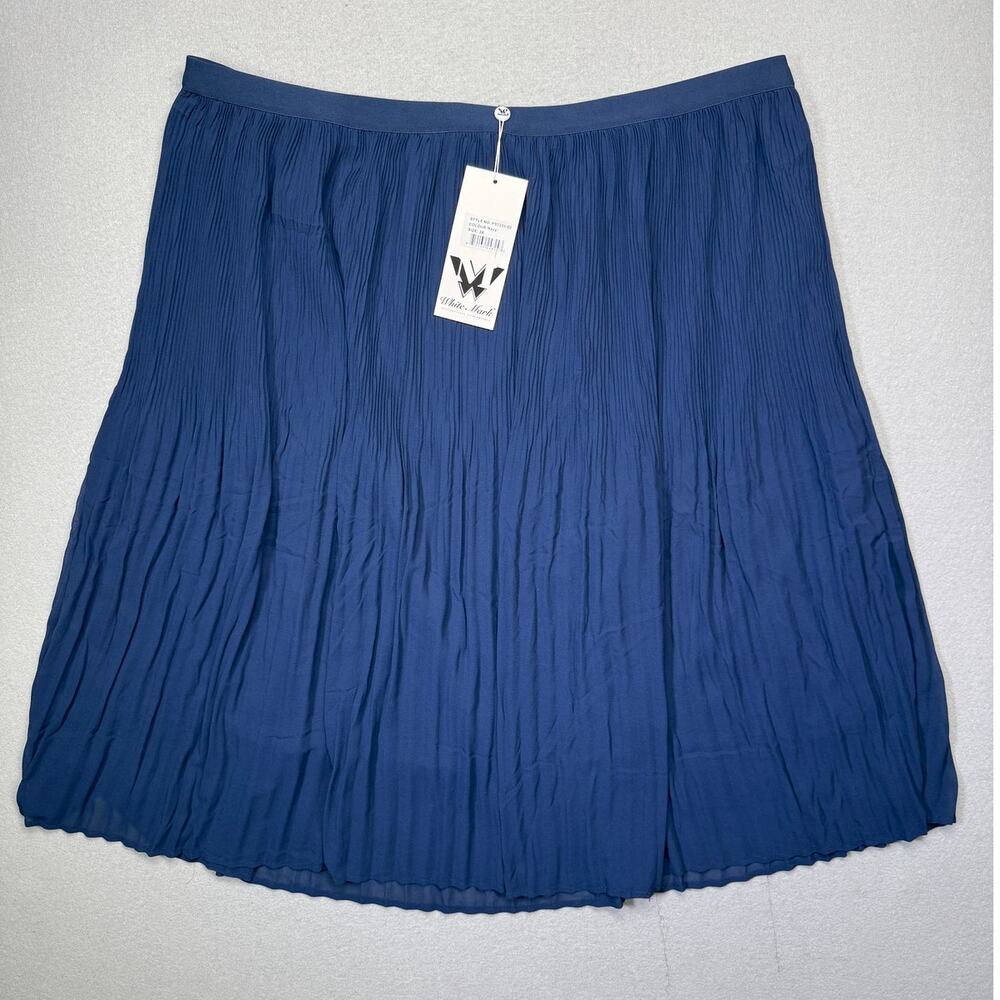 White Mark Plus Size Pleated Chiffon MIDI Skirt navy 3X  $64